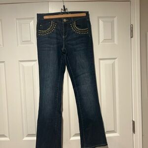 Caché Dark Blue Studded Flare Jeans